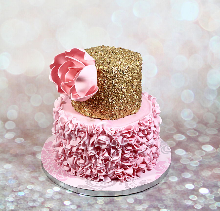 Bolo Glow Cake Rosa e Dourado