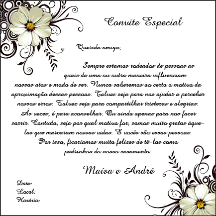 Convite para madrinha de casamento Texto