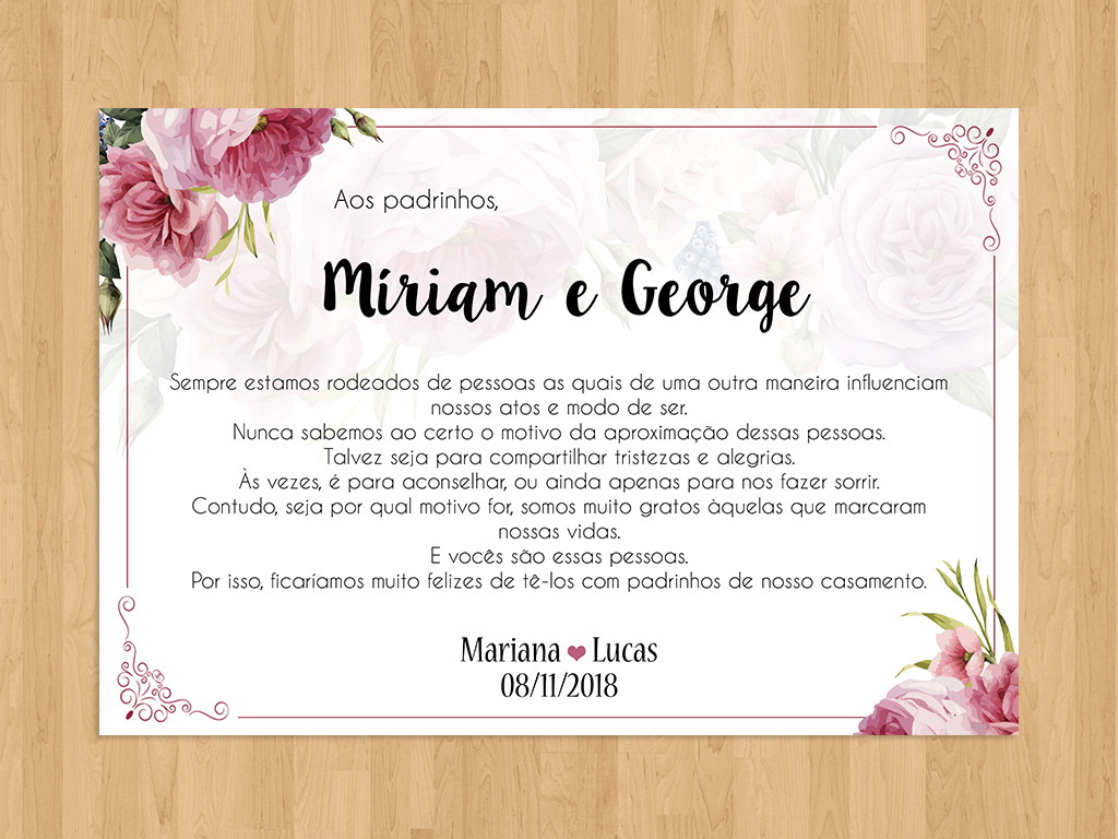 Convite para madrinha de casamento Texto