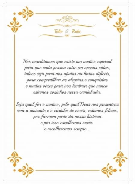 Convite para madrinha de casamento Texto