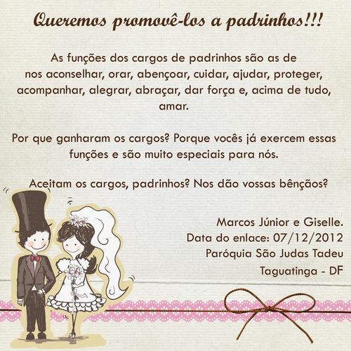 Convite para madrinha de casamento Texto