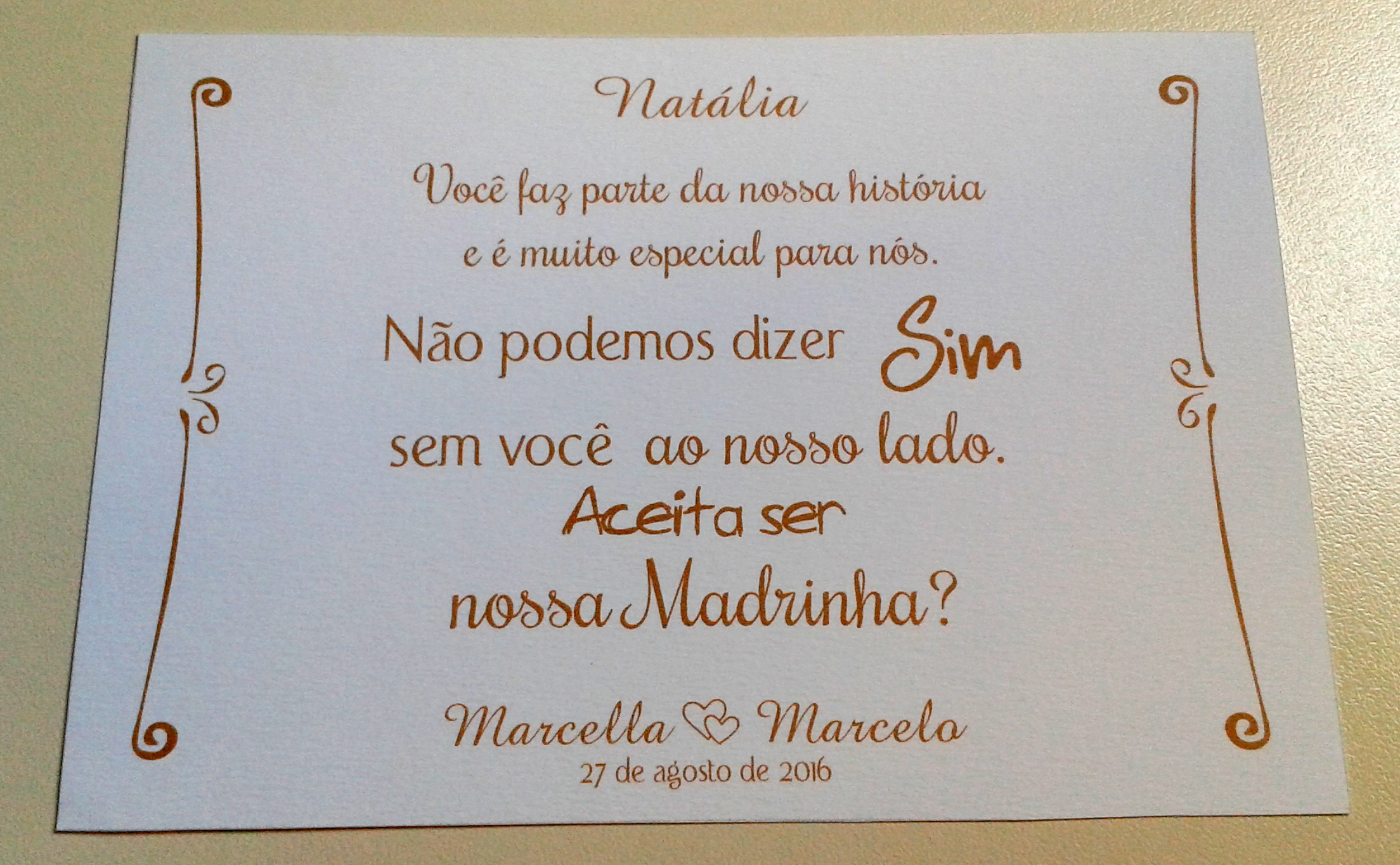 Convite para madrinha de casamento Simples